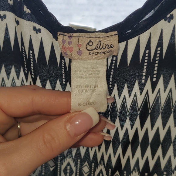 Sheer sleeveless black and white tribal tank top - Picture 3 of 3